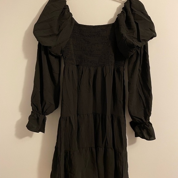 Dokotoo NWT Womens Smocked Black Dress Small Ruffle Off Shoulder Milkmaid - Picture 3 of 12